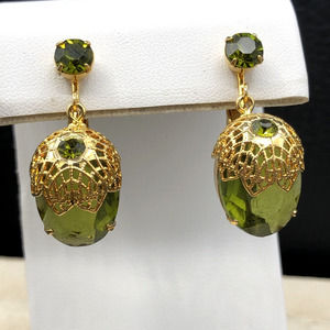 Vintage Sarah Coventry Earrings TOUCH OF ELEGANCE 7326 Green‎ Rhinestone Clip On